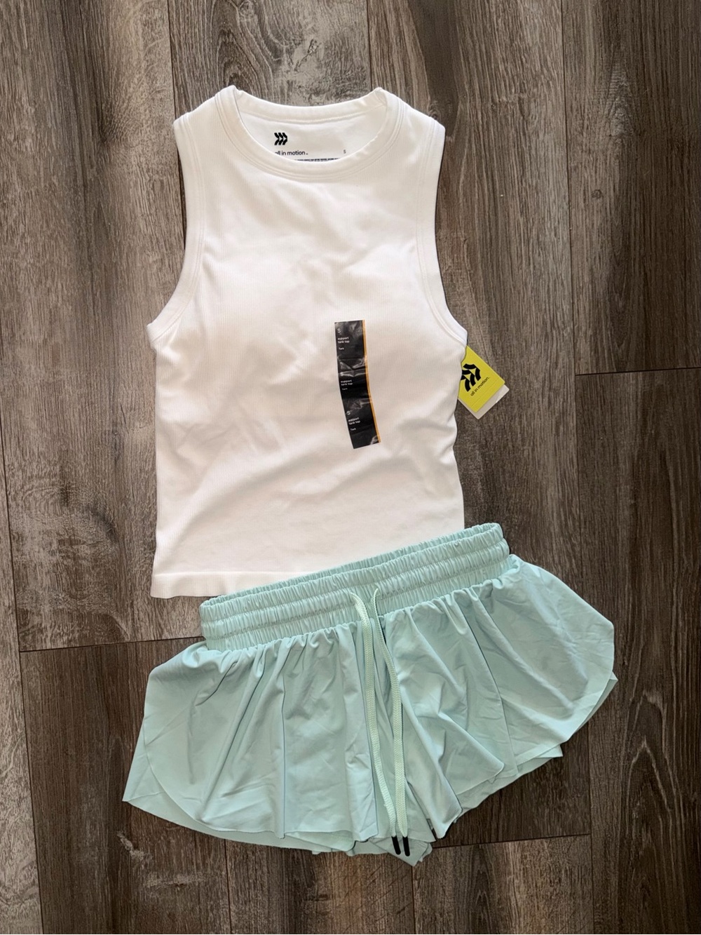 2Pc Athletic Bundle White Racer Tank with Mint Athletic Shorts
